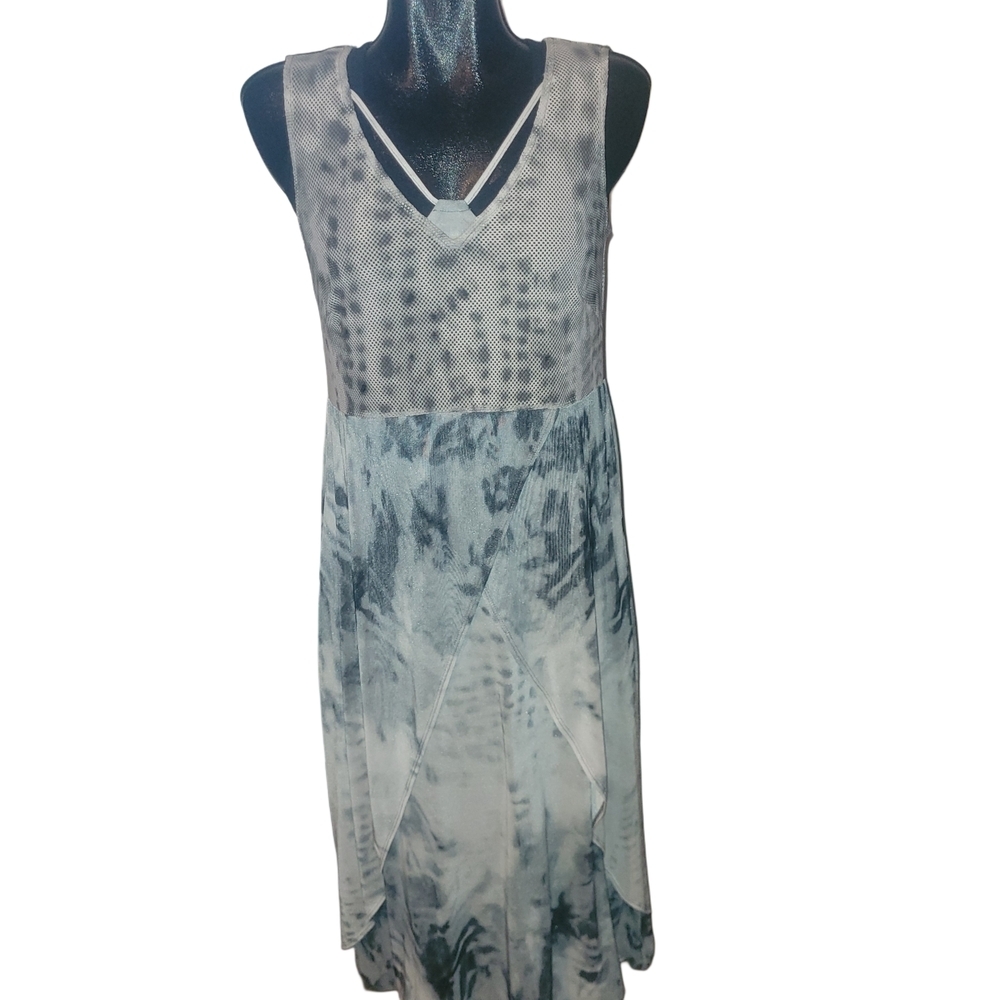 Picadilly Sleeveless Gray & White Layered Bohemian Dress S